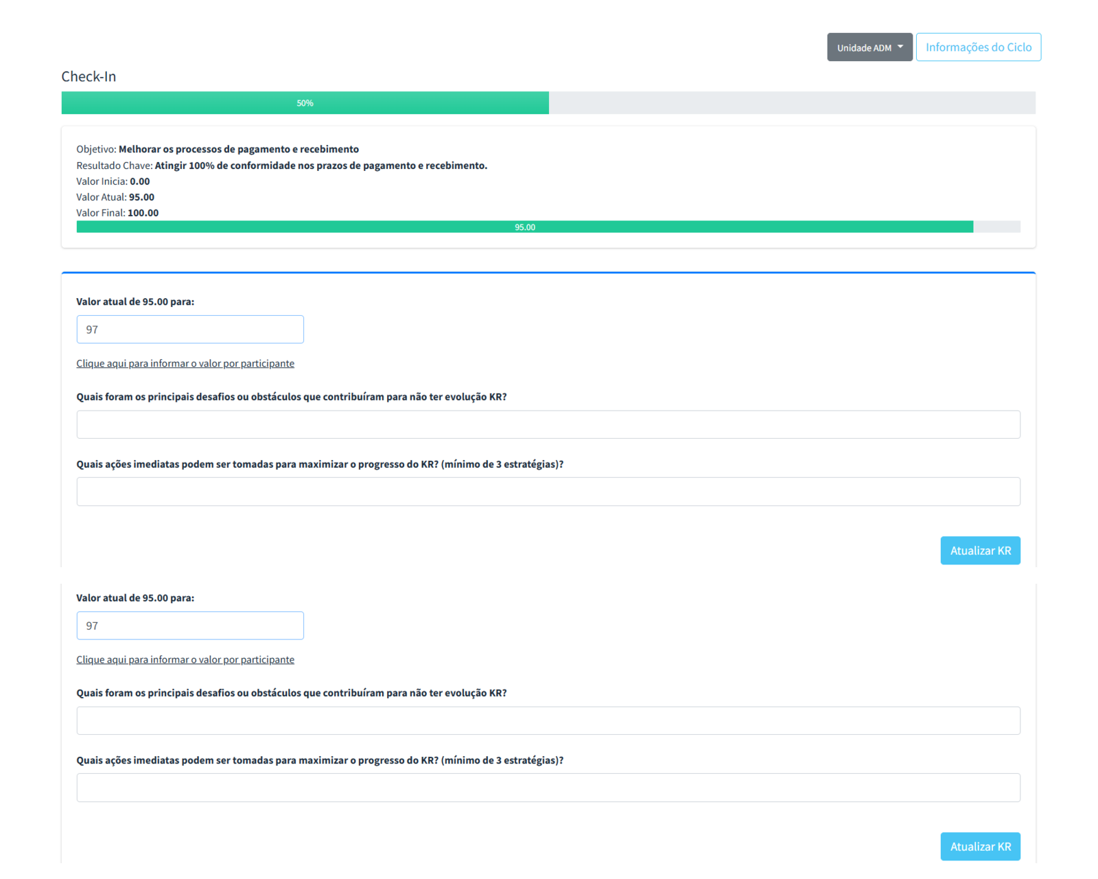 Ciclo de check-ins de OKR